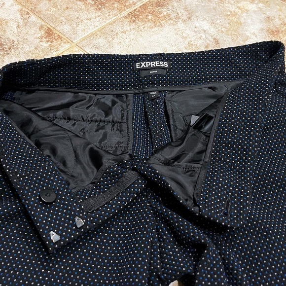 Express Editor straight leg crop ankle pants mid rise blue black dot pattern 0 - Picture 3 of 11